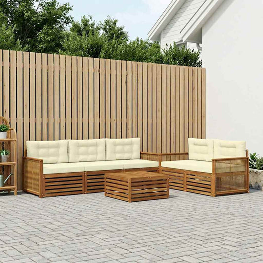 Set di divani da esterno con cuscino 6 pcs Naturale e Crema | homemem39