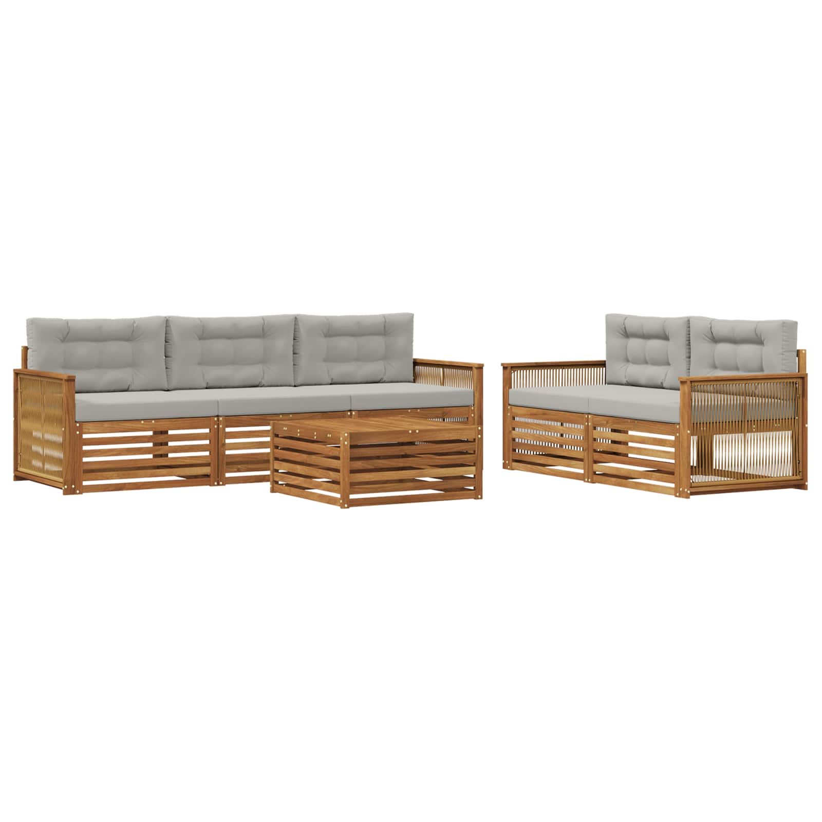 Set di divani da esterno 6 pcs Naturale e Grigio Chiaro | homemem39