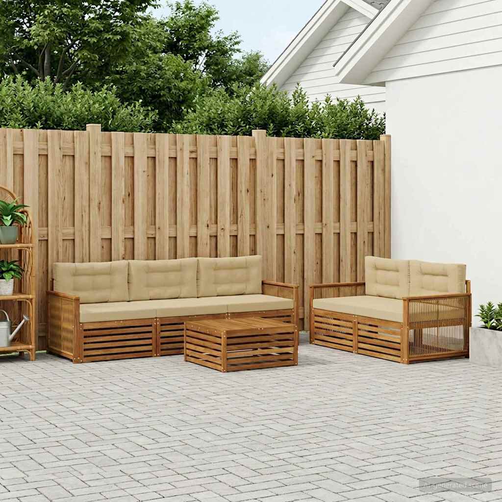 Set di divani da esterno con cuscino 6 pcs Naturale e Beige