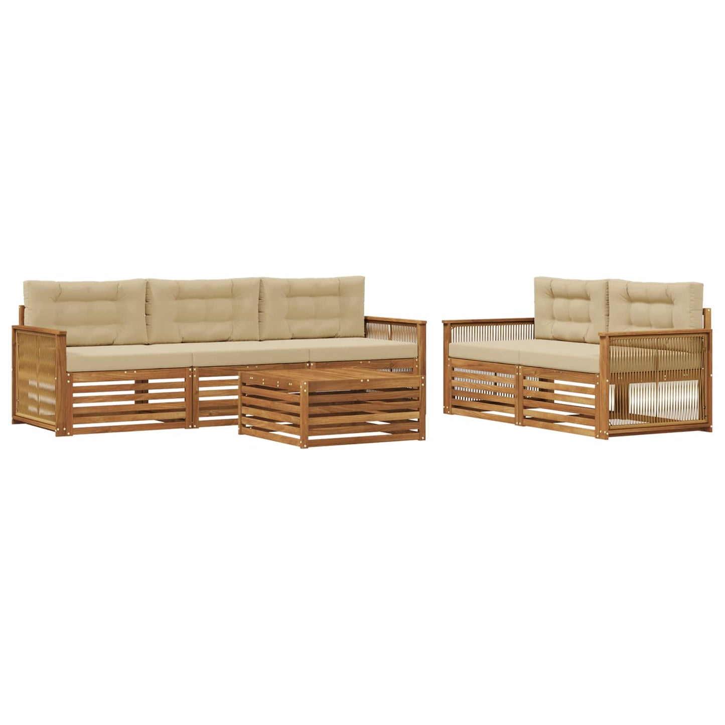 Set di divani da esterno con cuscino 6 pcs Naturale e Beige