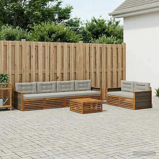 Set di divani da esterno 7 pcs Naturale e Grigio Chiaro