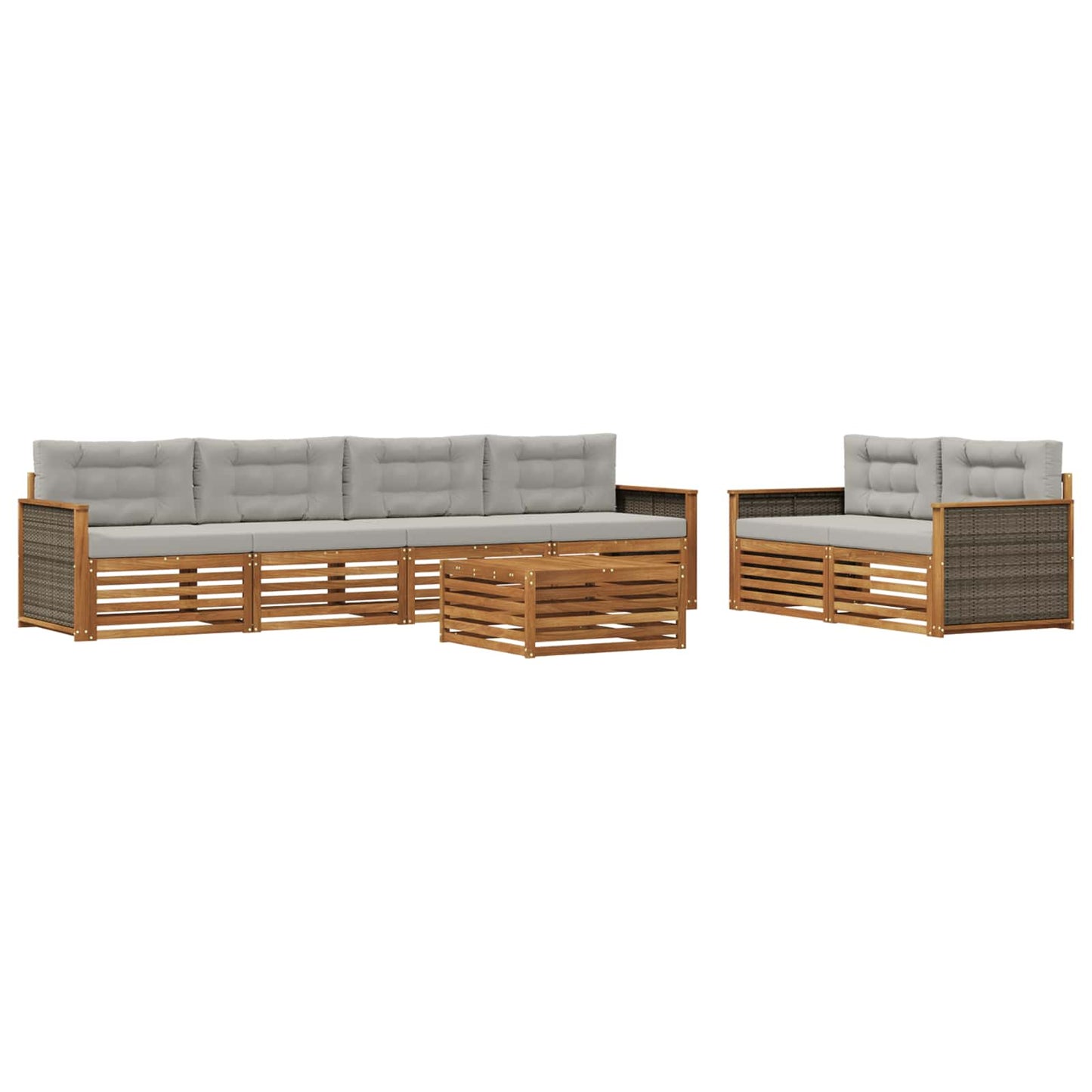 Set di divani da esterno 7 pcs Naturale e Grigio Chiaro