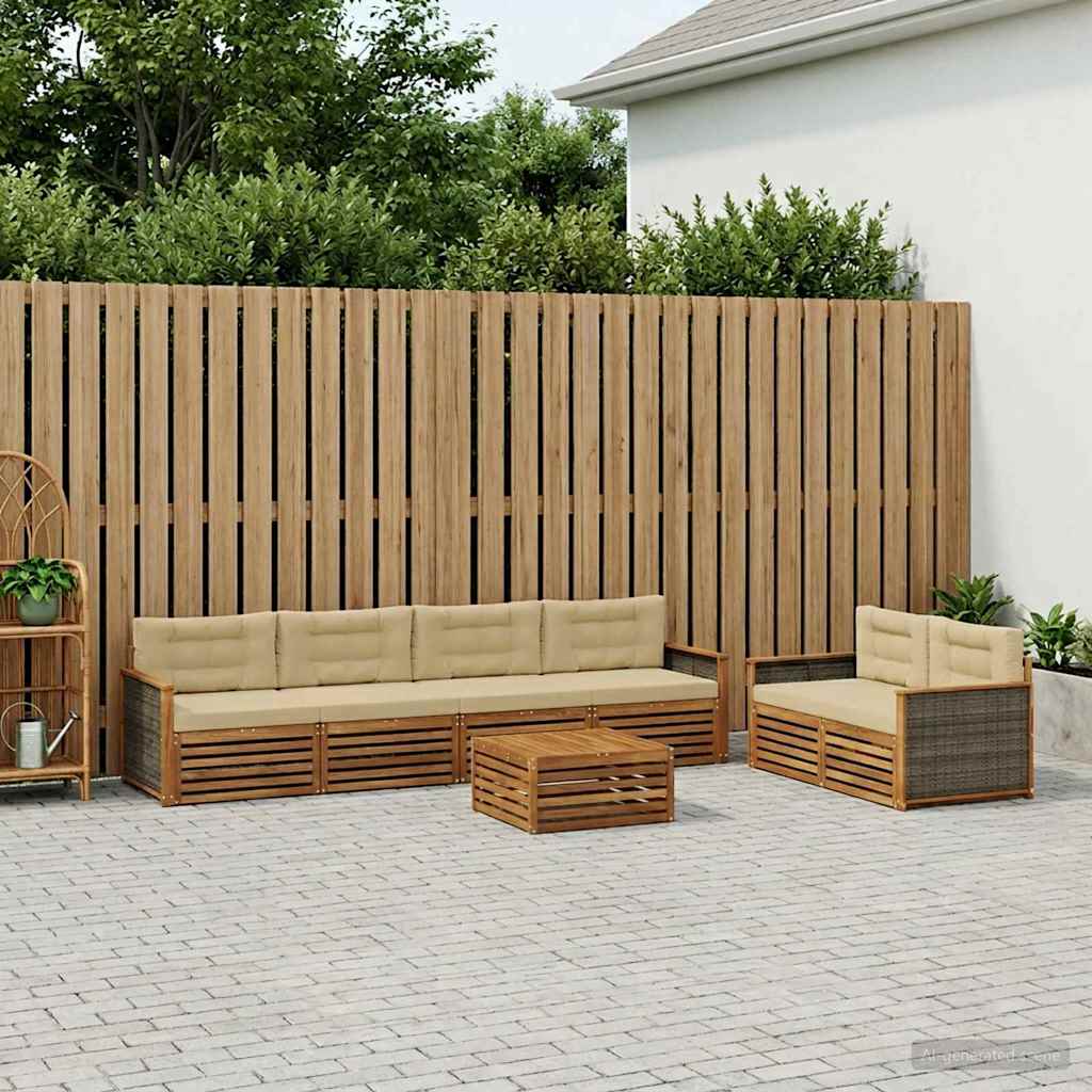 Set di divani da esterno con cuscino 7 pcs Naturale e Beige
