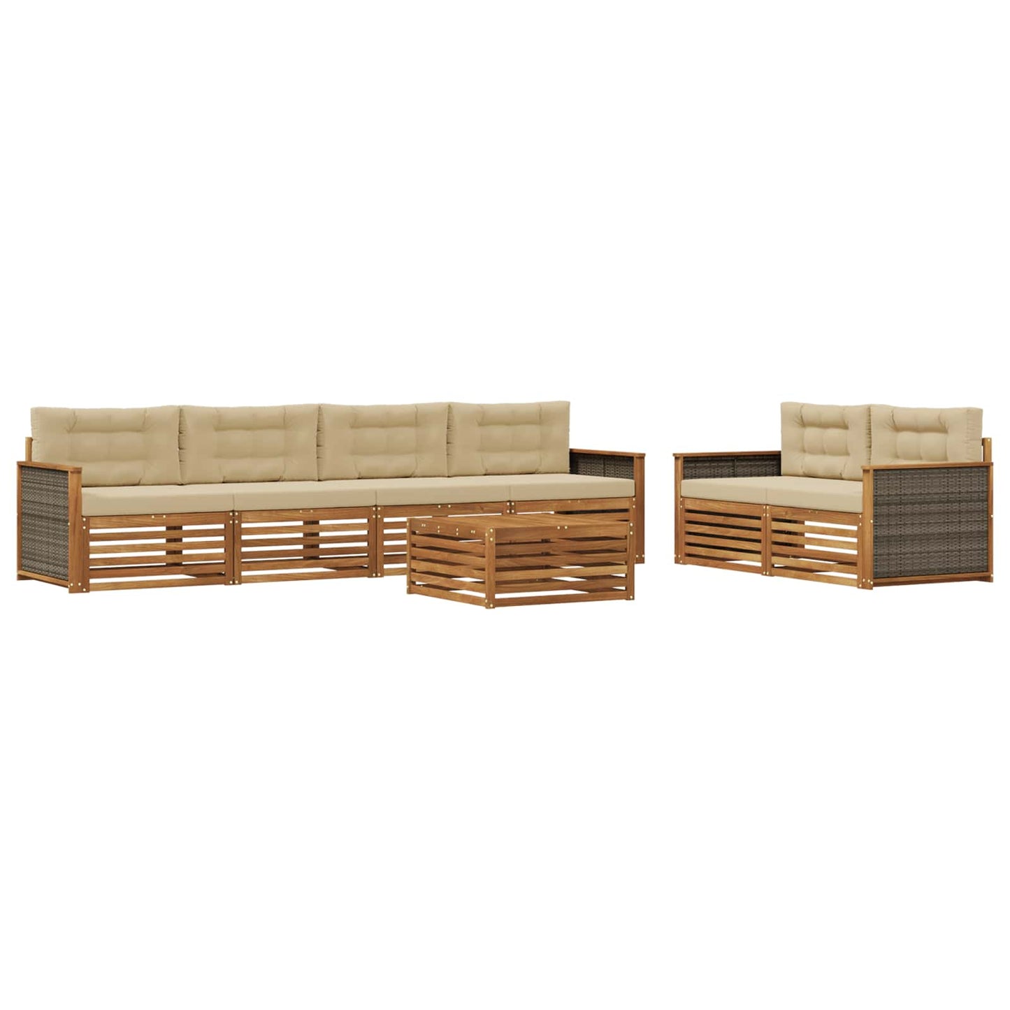 Set di divani da esterno con cuscino 7 pcs Naturale e Beige