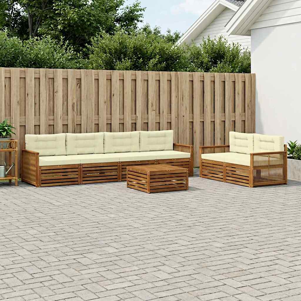 Set di divani da esterno con cuscino 7 pcs Naturale e Crema