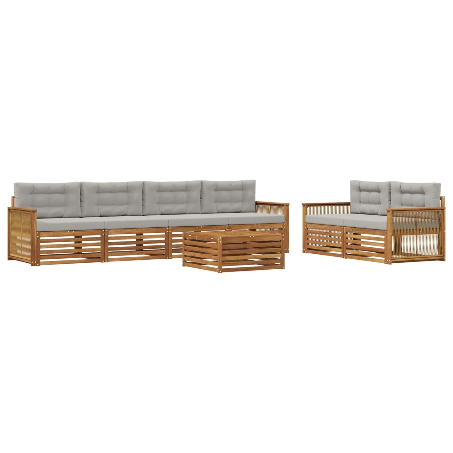 Set di divani da esterno 7 pcs Naturale e Grigio Chiaro