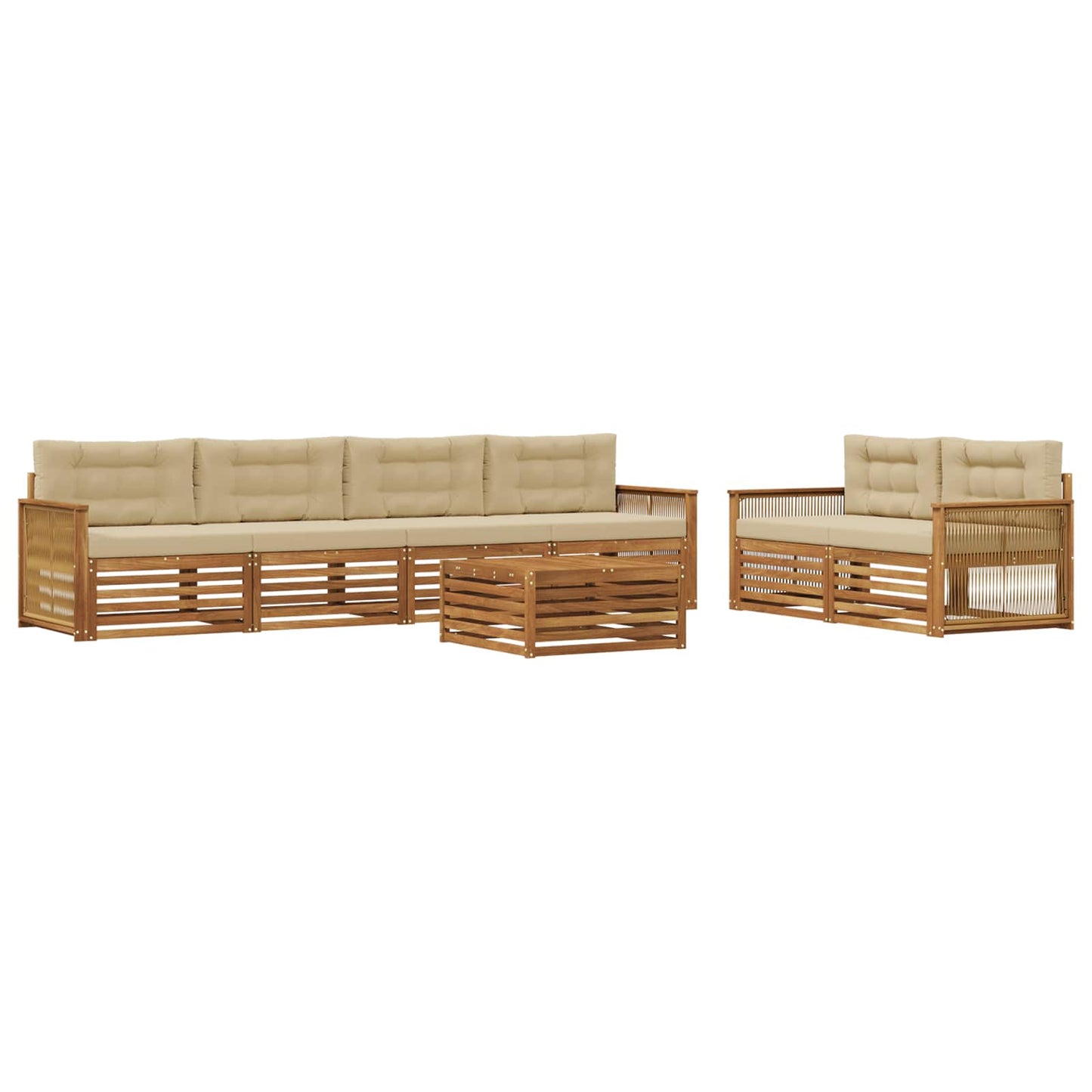 Set di divani da esterno con cuscino 7 pcs Naturale e Beige