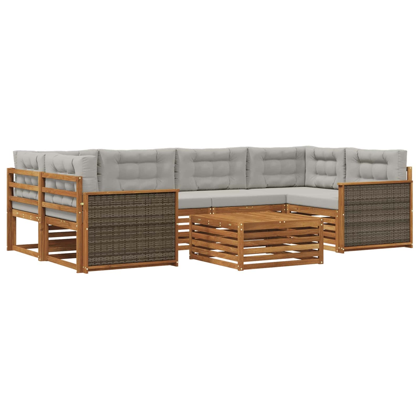 Set di divani da esterno 7 pcs Naturale e Grigio Chiaro