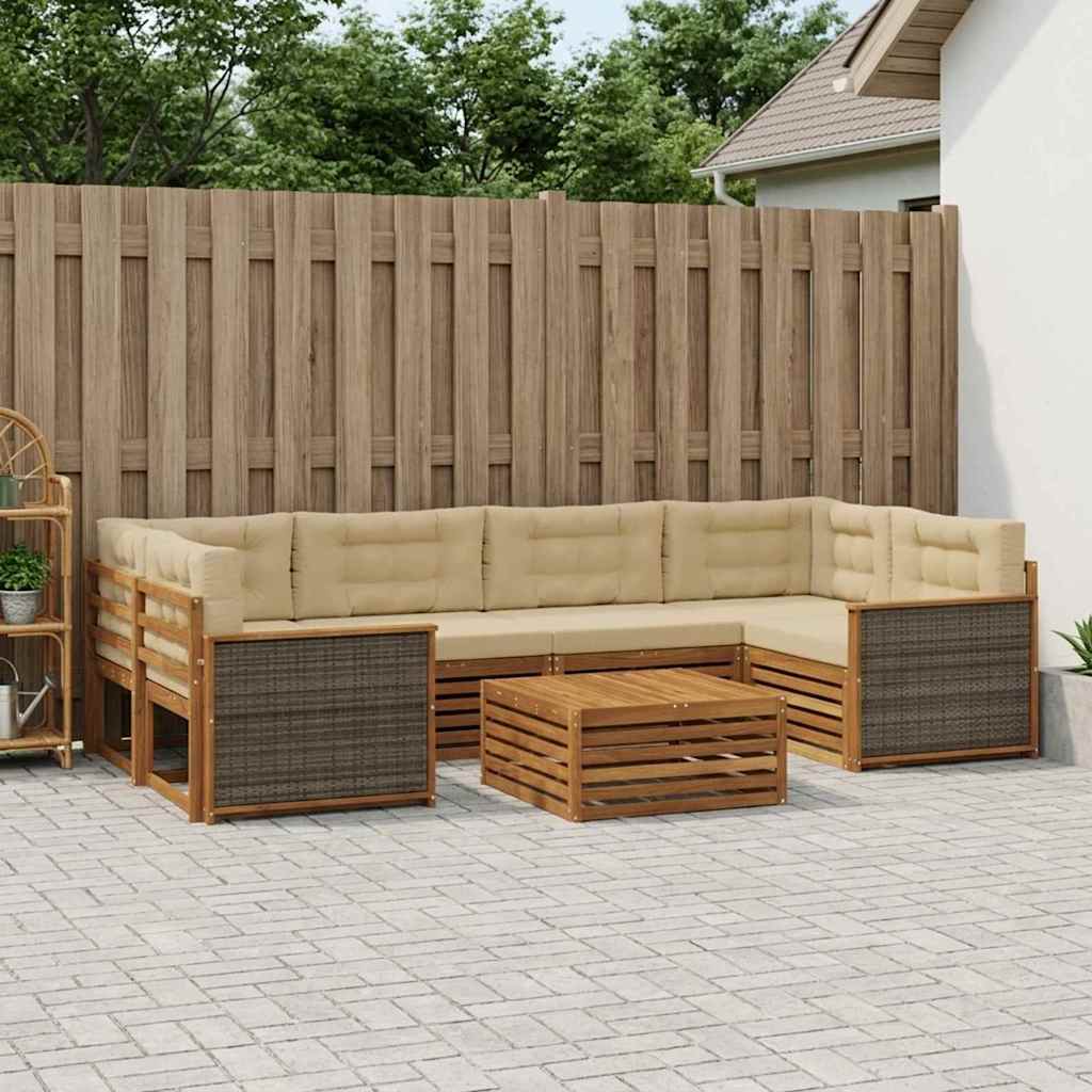 Set di divani da esterno con cuscino 7 pcs Naturale e Beige