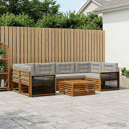 Set di divani da esterno 7 pcs Naturale e Grigio Chiaro