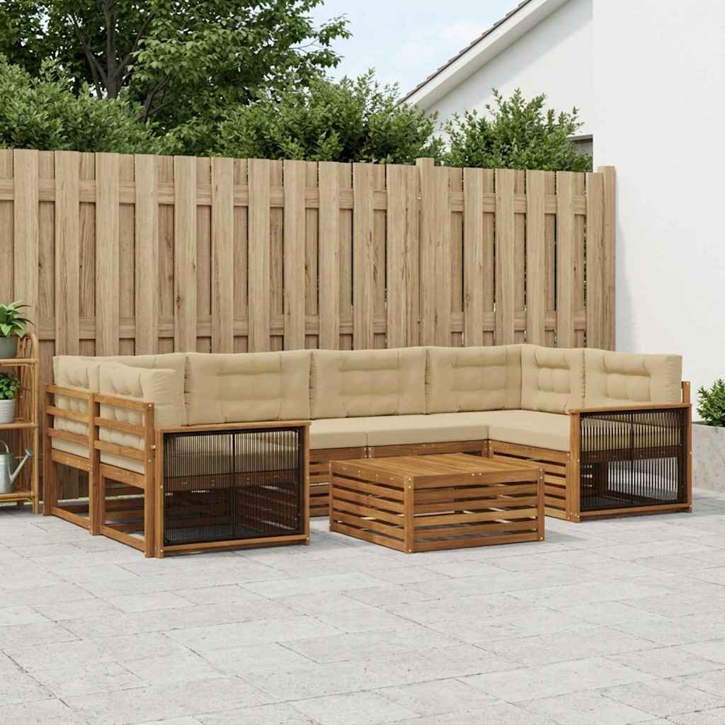 Set di divani da esterno con cuscino 7 pcs Naturale e Beige