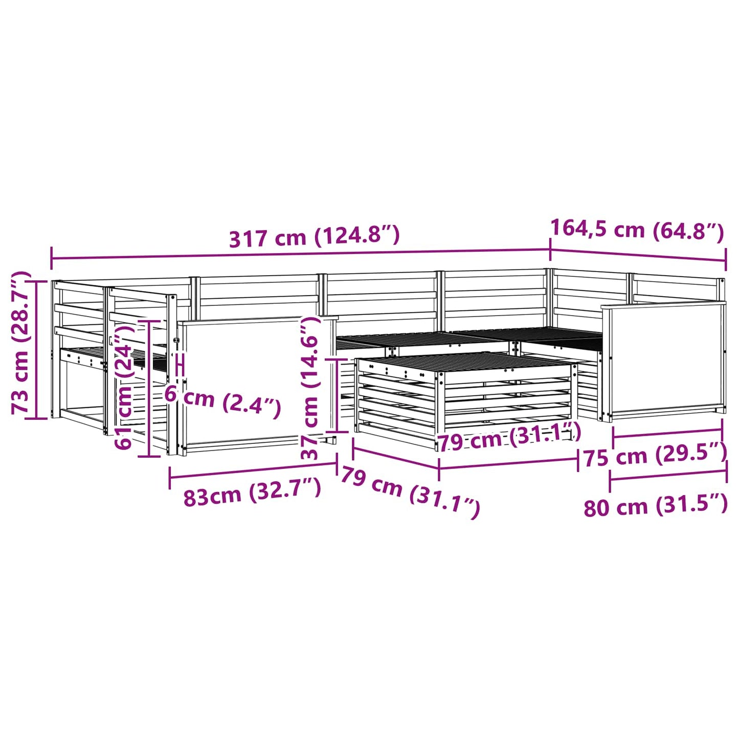 Set di divani da esterno 7 pcs Naturale