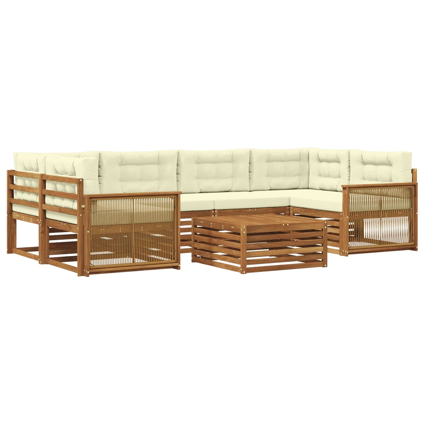 Set di divani da esterno con cuscino 7 pcs Naturale e Crema