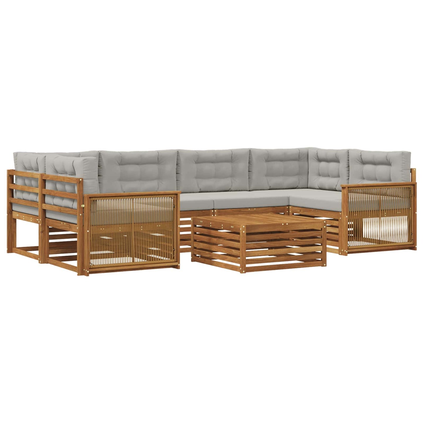 Set di divani da esterno 7 pcs Naturale e Grigio Chiaro