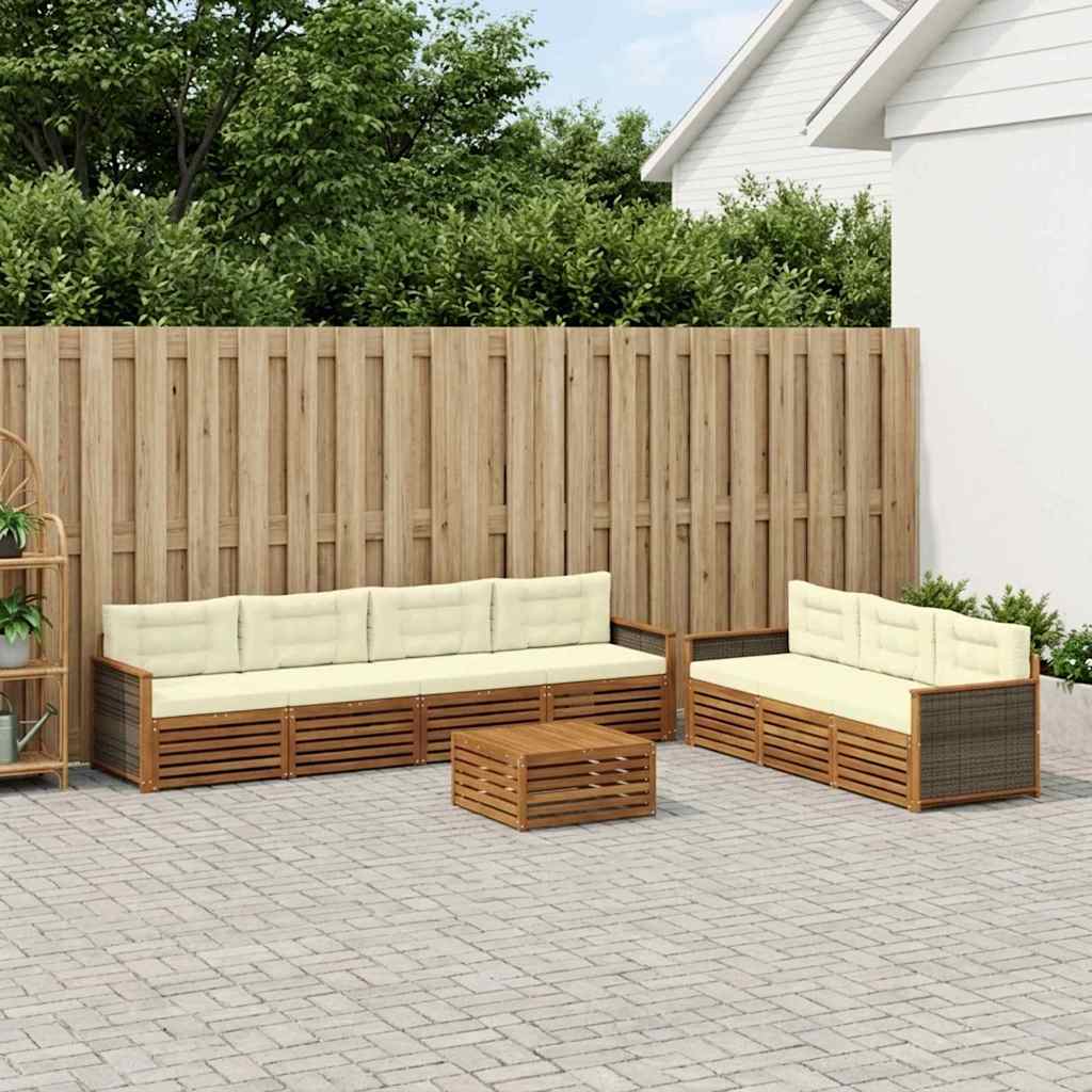 Set di divani da esterno con cuscino 8 pcs Naturale e Crema