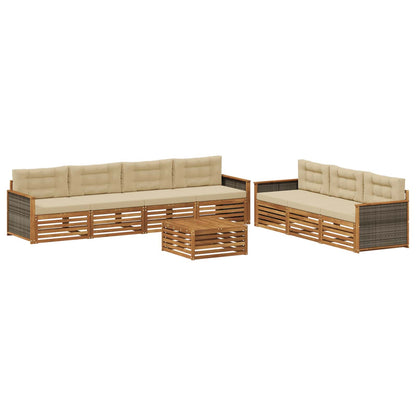 Set di divani da esterno con cuscino 8 pcs Naturale e Beige