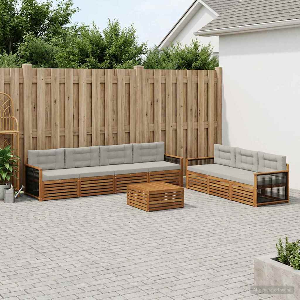 Set di divani da esterno 8 pcs Naturale e Grigio Chiaro