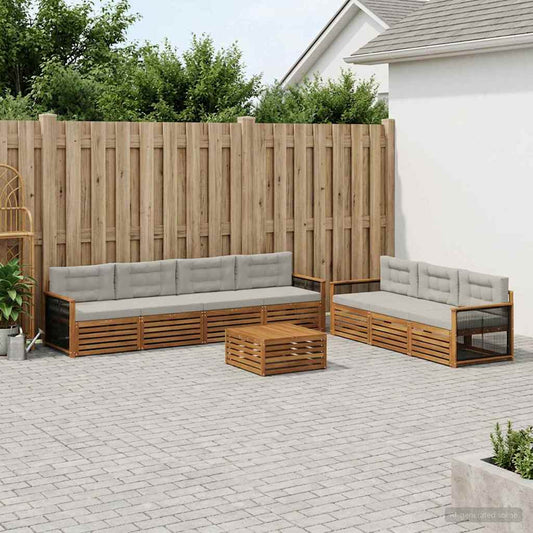 Set di divani da esterno 8 pcs Naturale e Grigio Chiaro