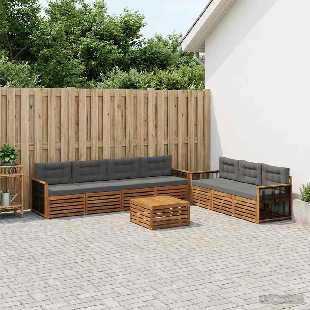 Set di divani da esterno con cuscino 8 pcs Naturale e Antracite