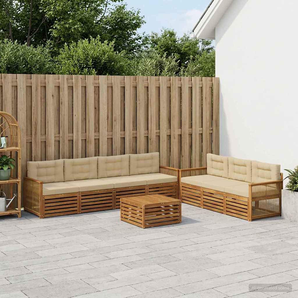 Set di divani da esterno con cuscino 8 pcs Naturale e Beige