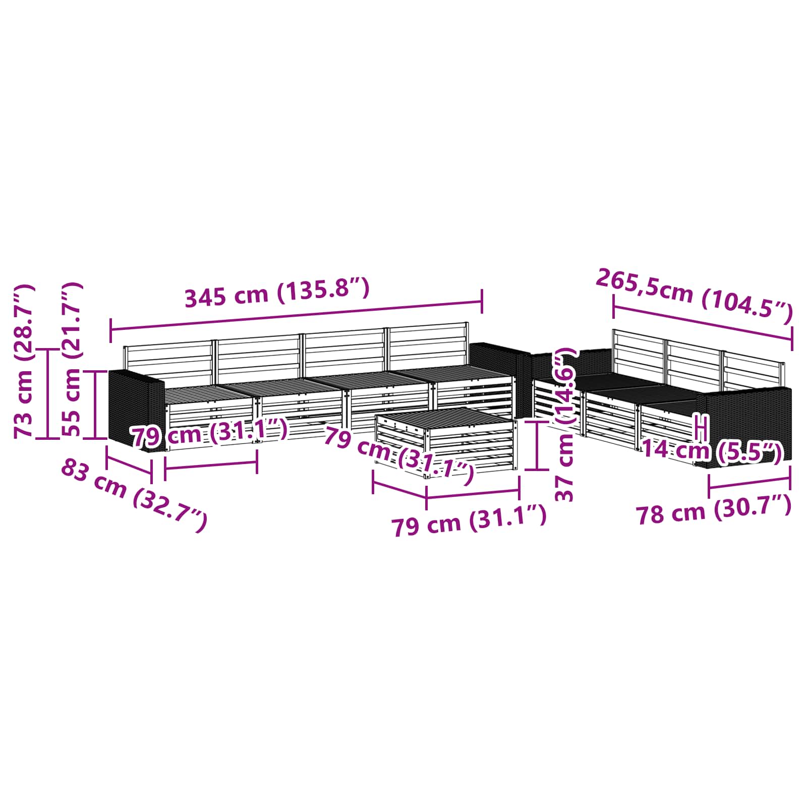 Set di divani da esterno 8 pcs Naturale 79 x 79 x 37 cm | homemem39
