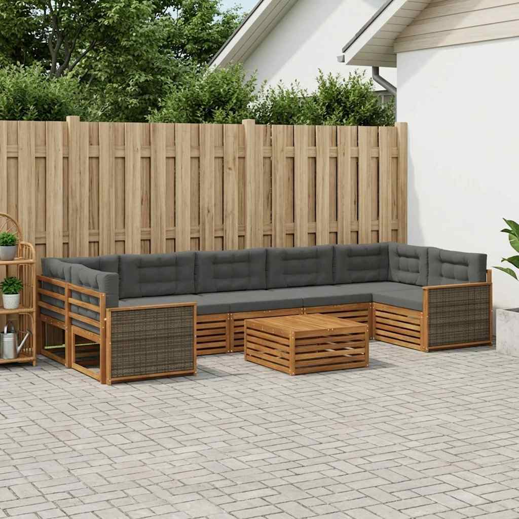Set di divani da esterno con cuscino 8 pcs Naturale e Antracite | homemem39