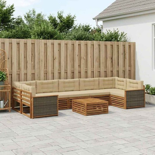 Set di divani da esterno con cuscino 8 pcs Naturale e Beige