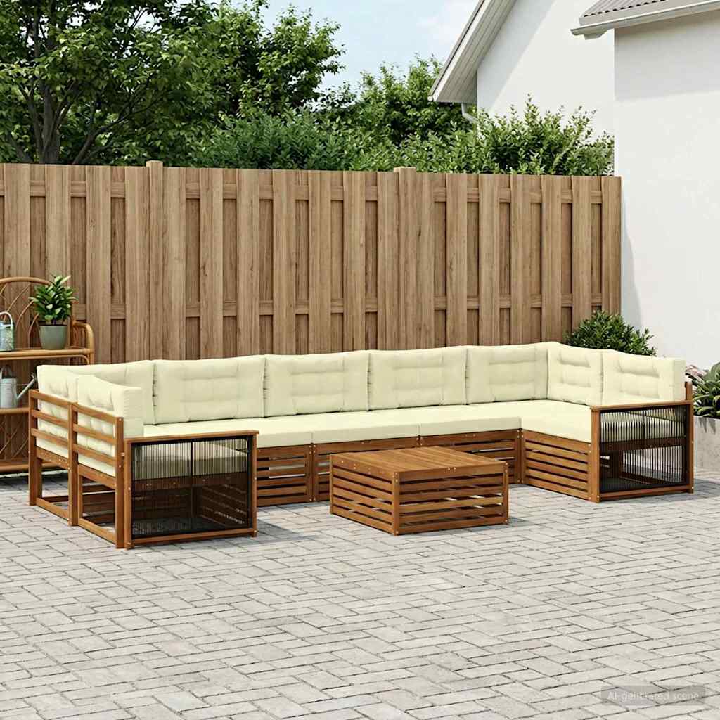 Set di divani da esterno con cuscino 8 pcs Naturale e Crema