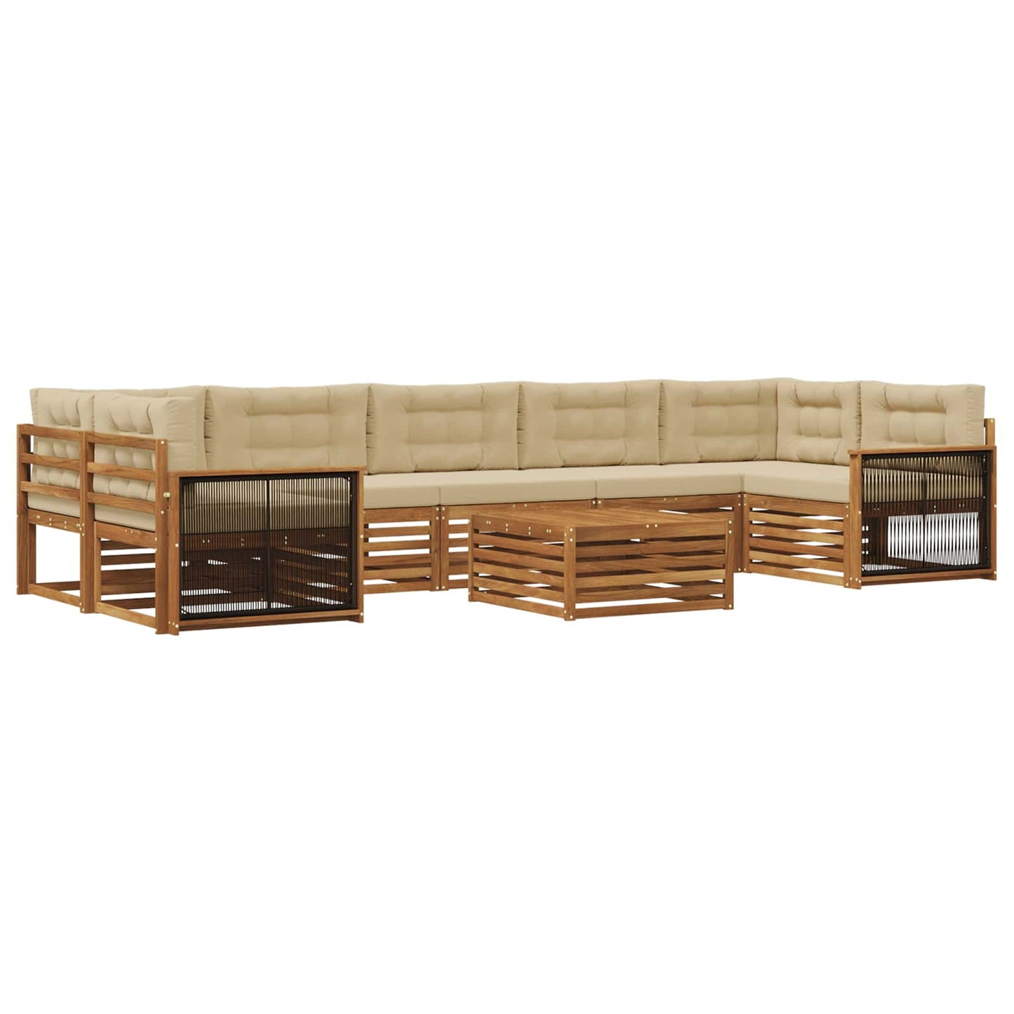 Set di divani da esterno con cuscino 8 pcs Naturale e Beige
