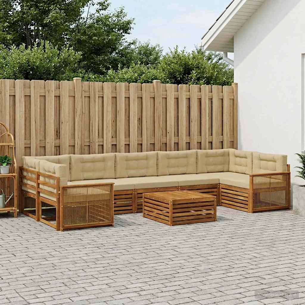 Set di divani da esterno con cuscino 8 pcs Naturale e Beige