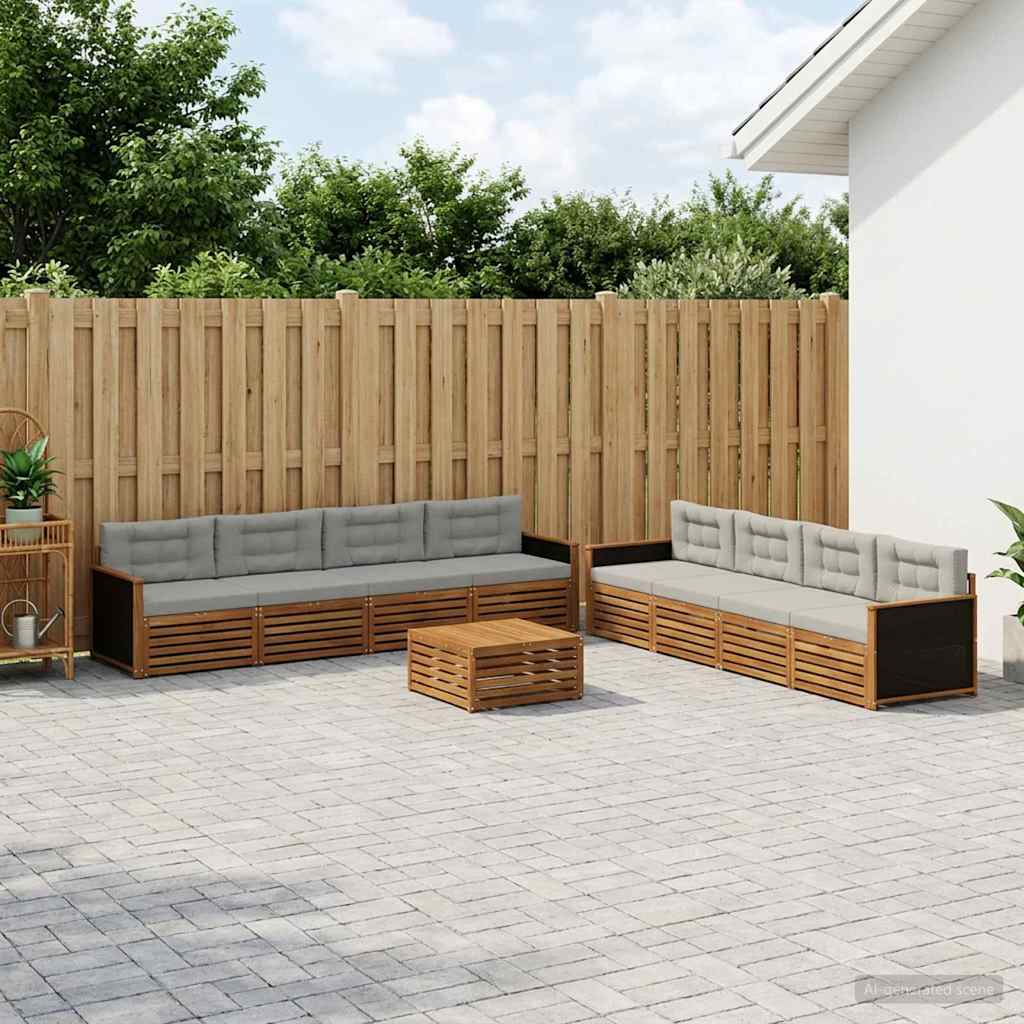 Set di divani da esterno 9 pcs Naturale e Grigio Chiaro | homemem39