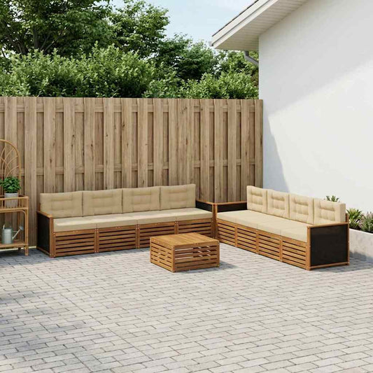 Set di divani da esterno 9 pcs Naturale e Beige Poliestere | homemem39
