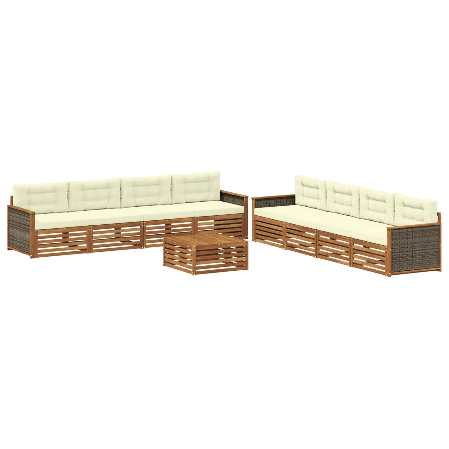 Set di divani da esterno 9 pz Naturale e Crema