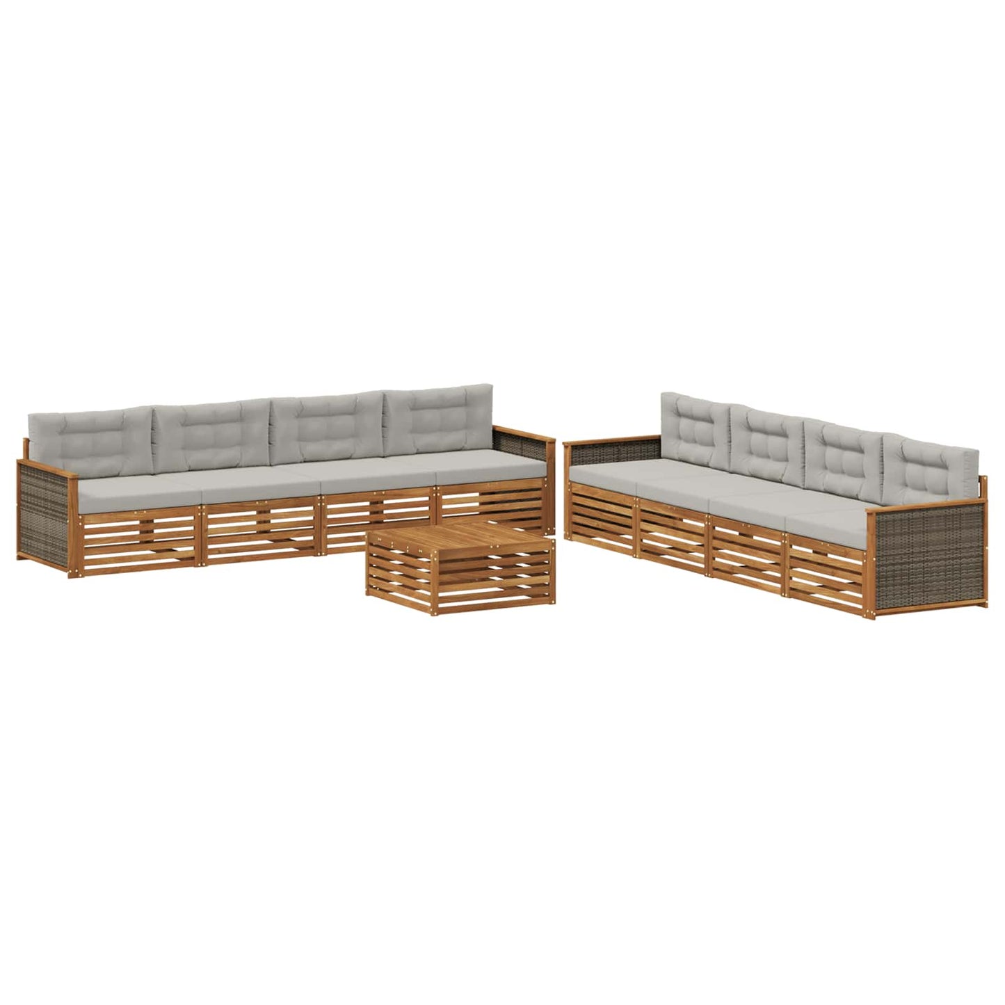 Set di divani da esterno 9 pcs Naturale e Grigio Chiaro