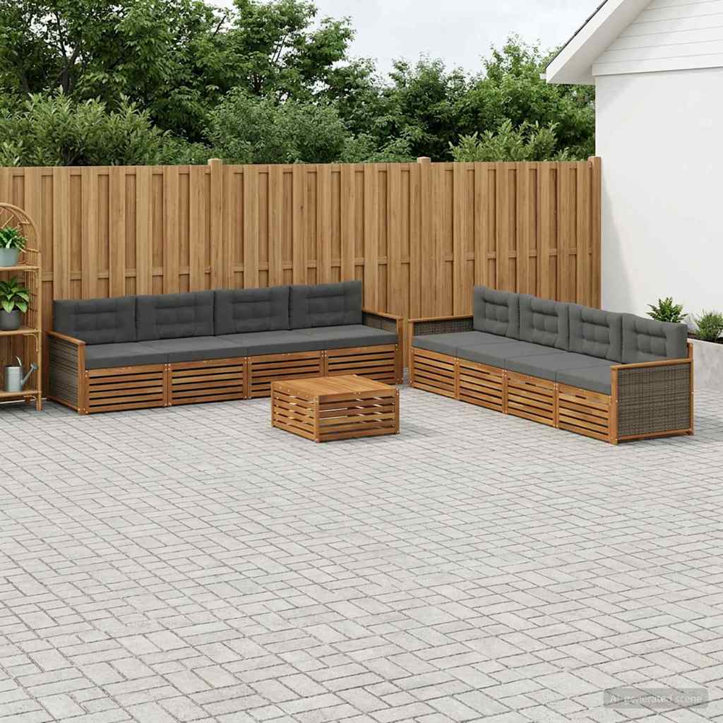 Set di divani da esterno con cuscino 9 pcs Naturale e Antracite