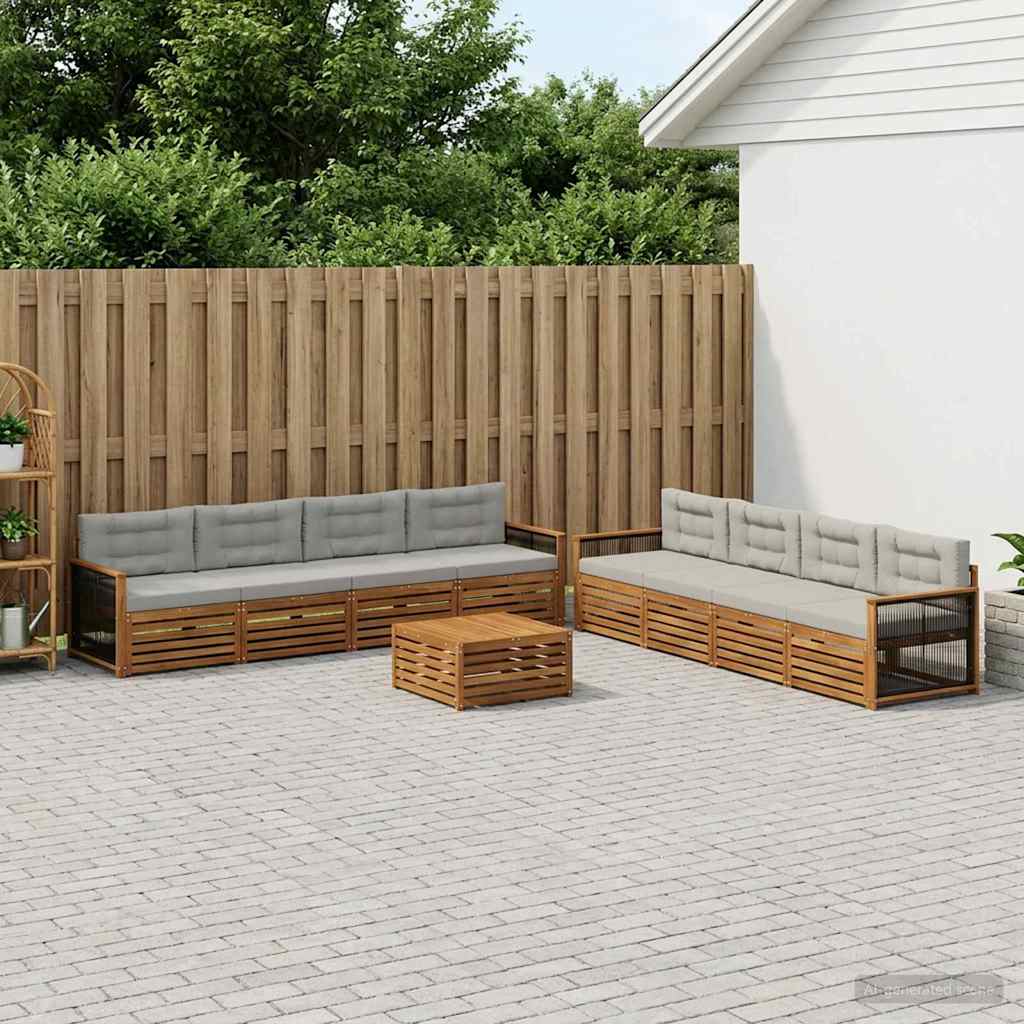Set di divani da esterno 9 pcs Naturale e Grigio Chiaro