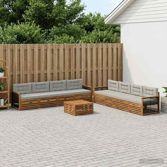 Set di divani da esterno 9 pcs Naturale e Grigio Chiaro