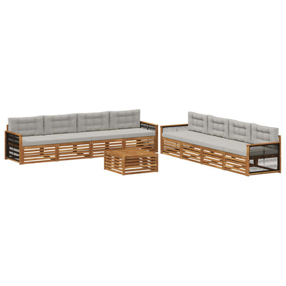 Set di divani da esterno 9 pz Naturale e Grigio Chiaro