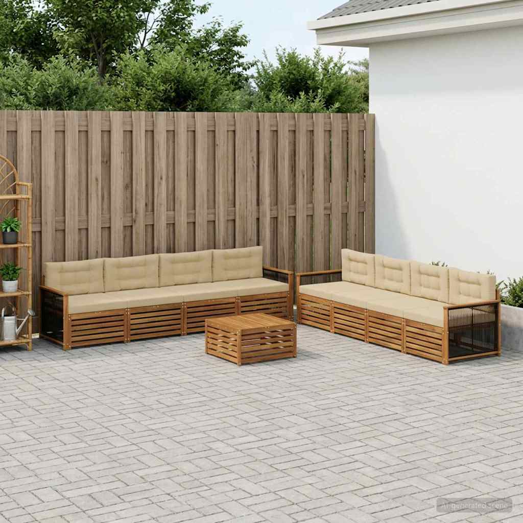 Set di divani da esterno con cuscino 9 pcs Naturale e Beige