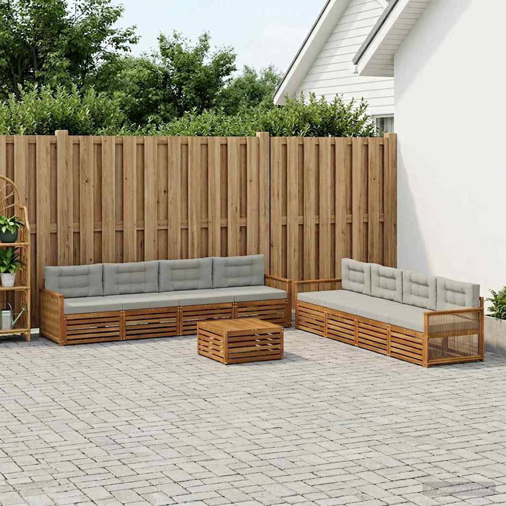 Set di divani da esterno 9 pcs Naturale e Grigio Chiaro