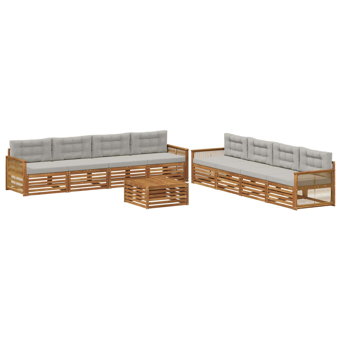 Set di divani da esterno 9 pz Naturale e Grigio Chiaro
