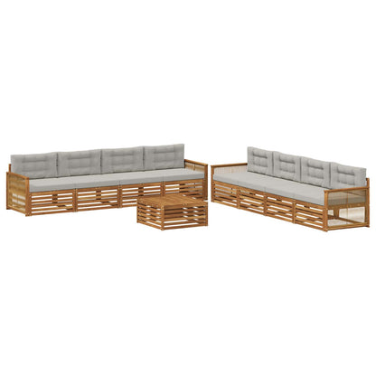 Set di divani da esterno 9 pcs Naturale e Grigio Chiaro