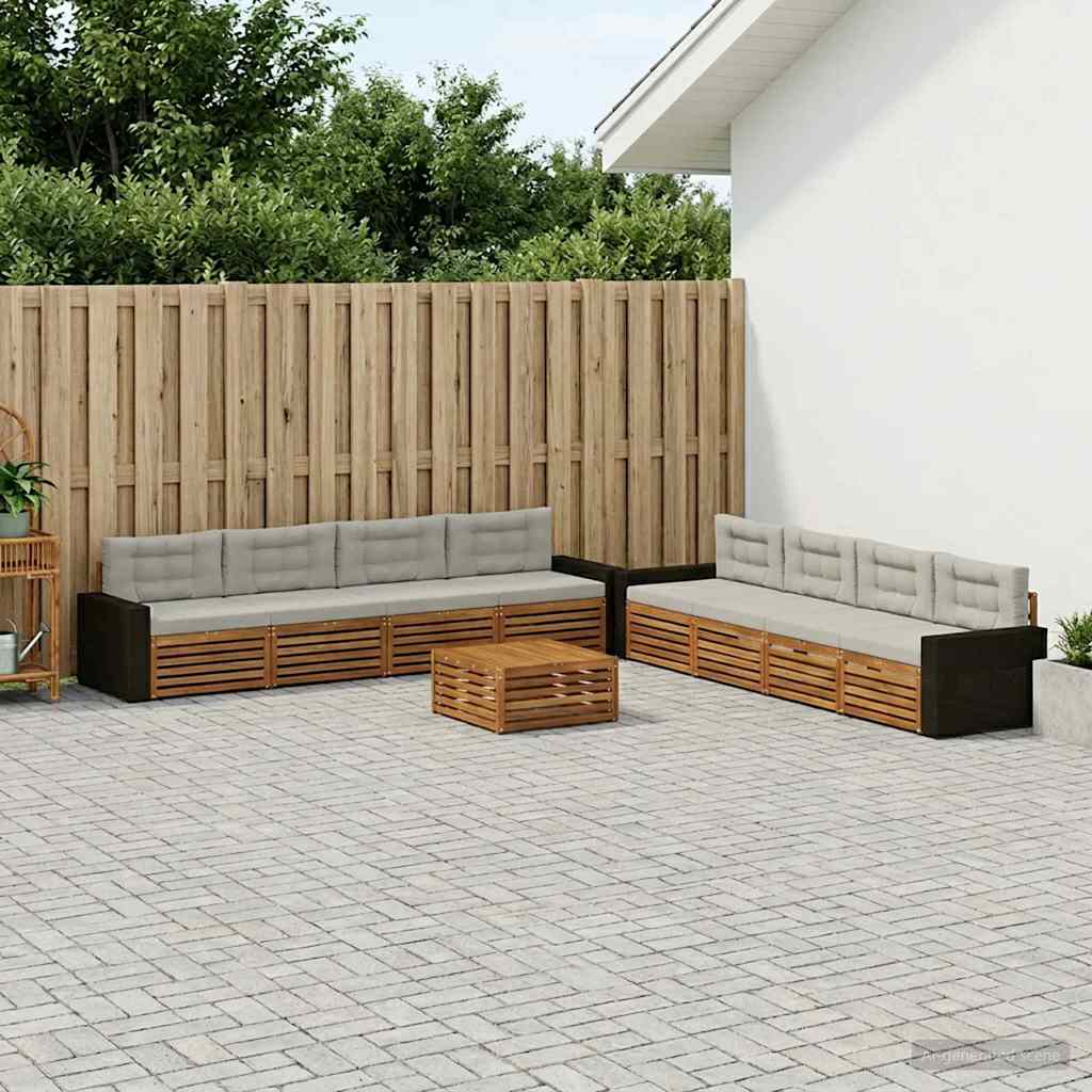 Set di divani da esterno 9 pcs Naturale e Grigio Chiaro