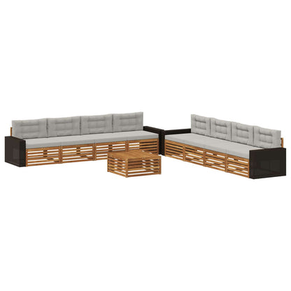 Set di divani da esterno 9 pcs Naturale e Grigio Chiaro