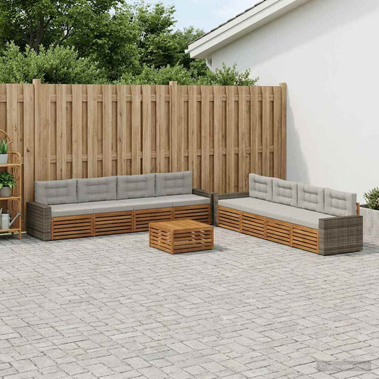 Set di divani da esterno 9 pcs Naturale e Grigio Chiaro