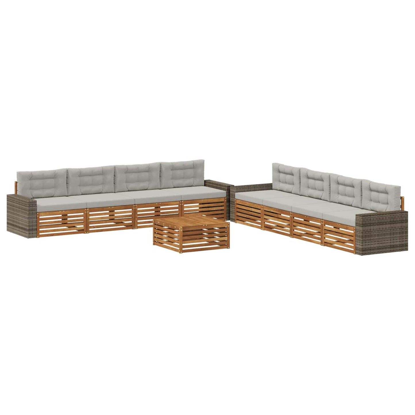 Set di divani da esterno 9 pcs Naturale e Grigio Chiaro | homemem39