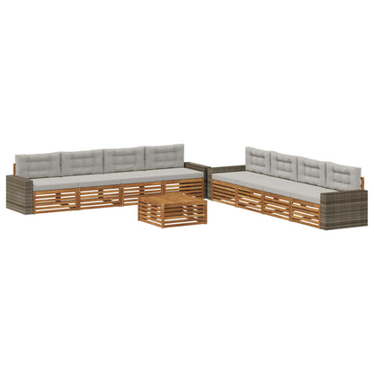 Set di divani da esterno 9 pcs Naturale e Grigio Chiaro | homemem39