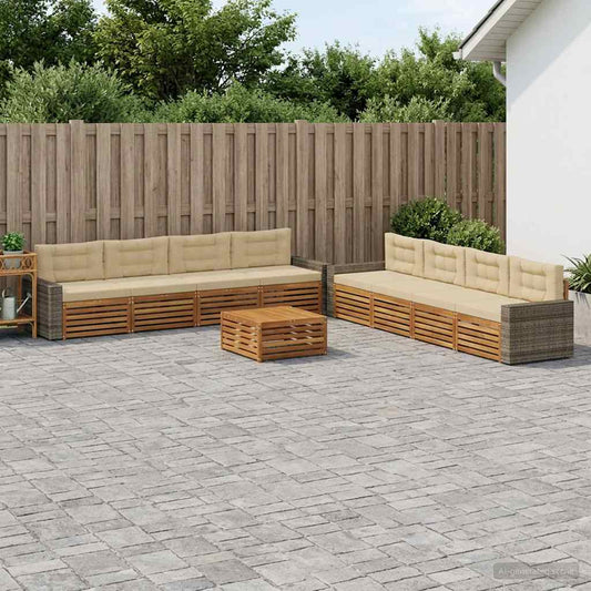 Set di divani da esterno 9 pcs Naturale e Beige Poliestere