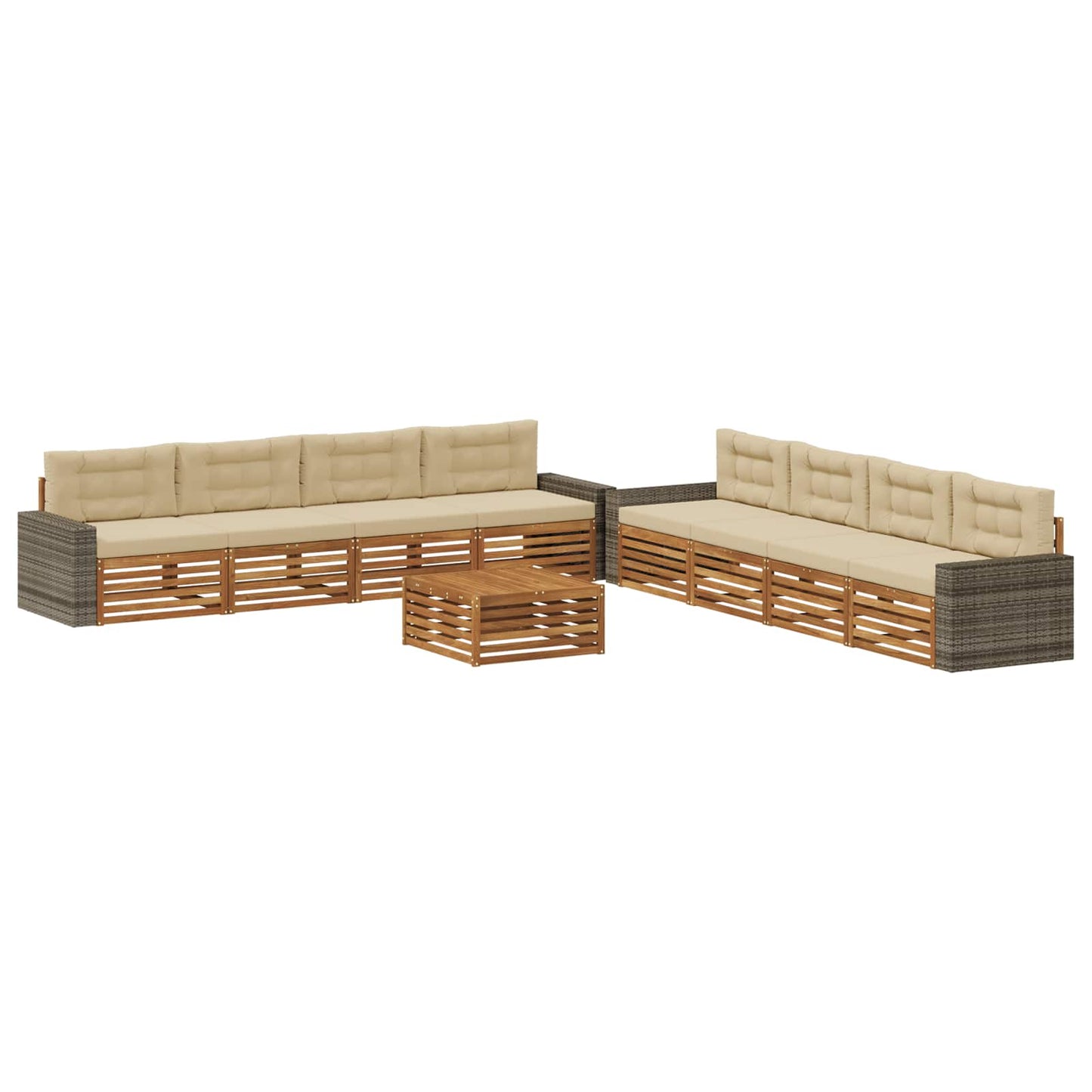Set di divani da esterno 9 pcs Naturale e Beige Poliestere | homemem39
