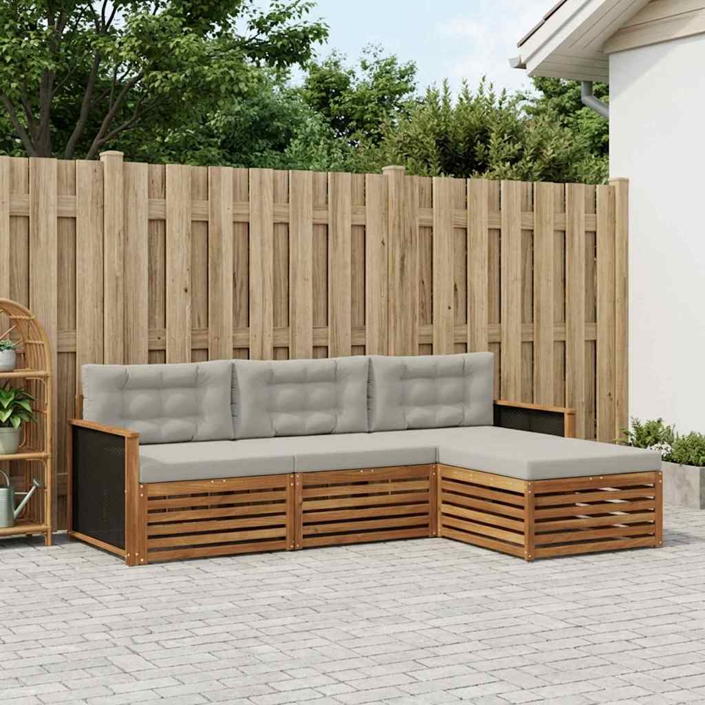 Set di divani da esterno 4 pcs Naturale e Grigio Chiaro | homemem39